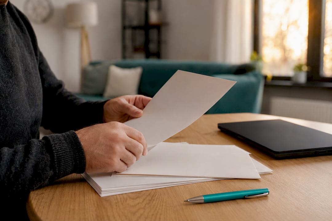 Hands arranging blank medical papers on desk