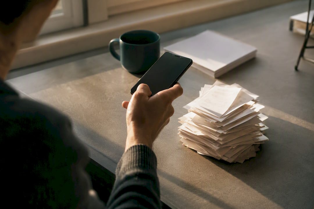Hand scanning expense receipts with smartphone