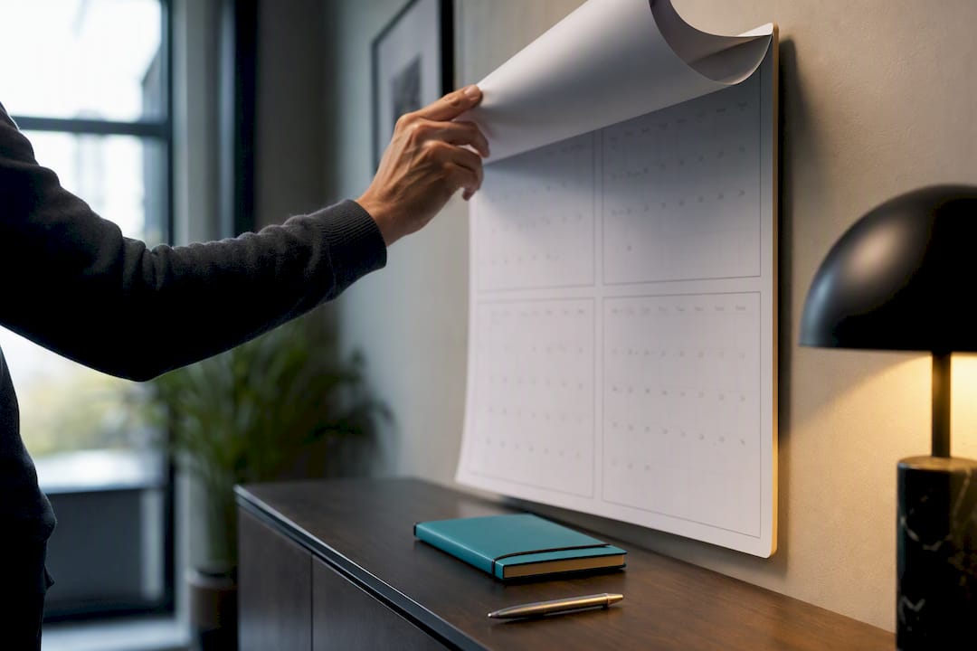 Quarterly reporting dates on a wall calendar