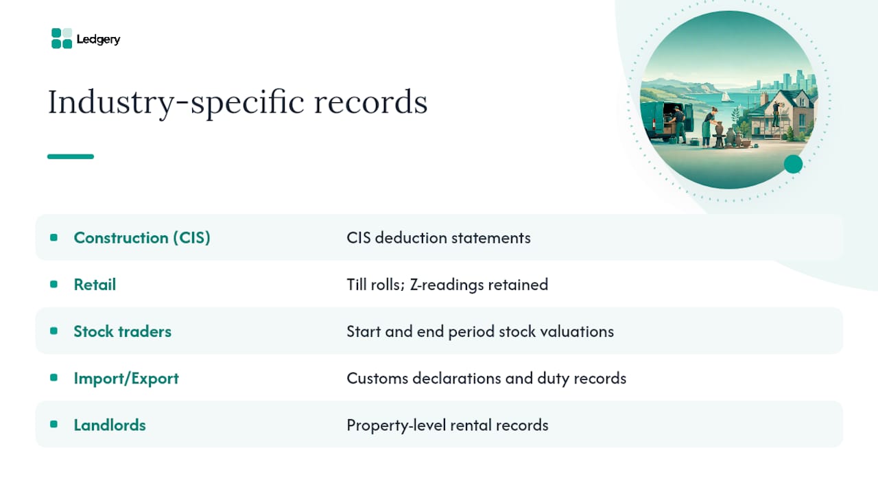 Industry-specific HMRC evidence categories