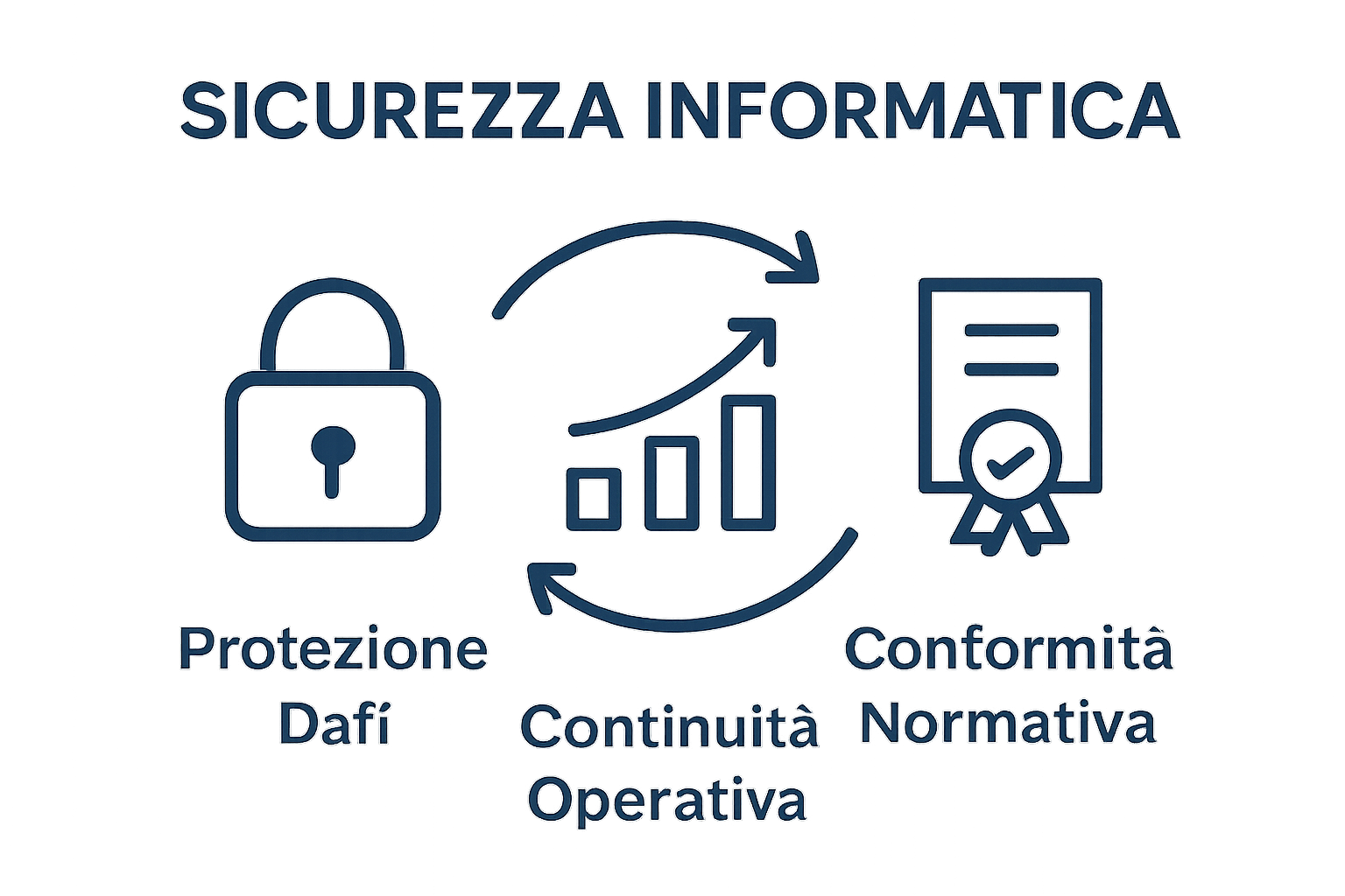 Icone dei tre benefici principali della sicurezza informatica