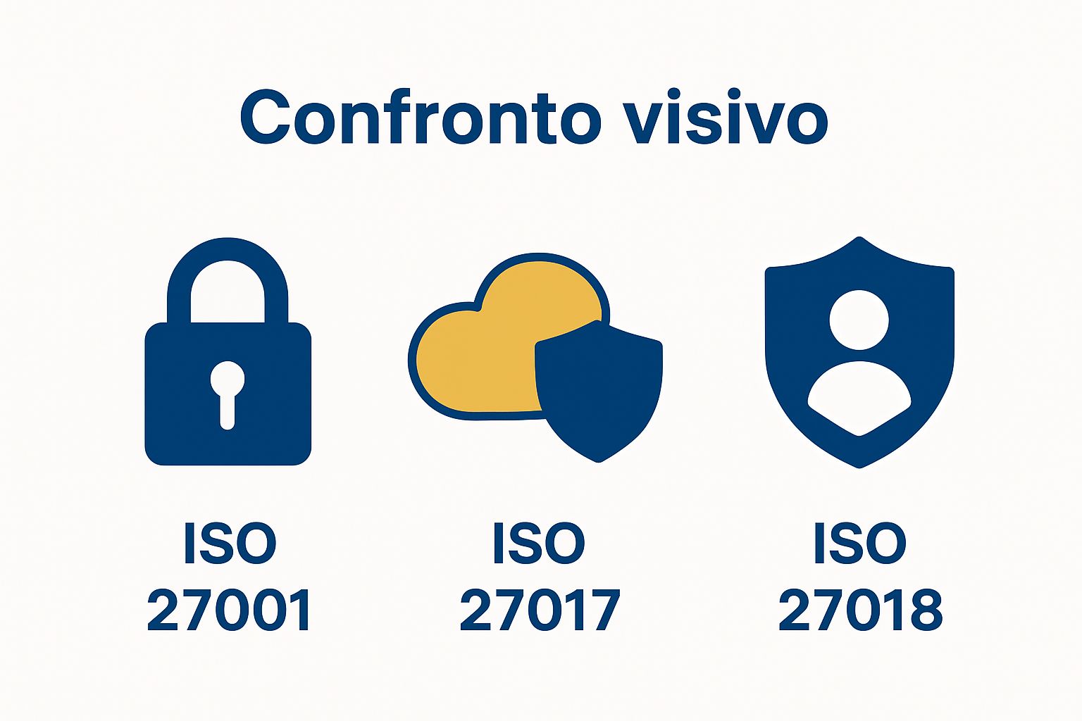 Three icons visually comparing ISO 27001, 27017, and 27018