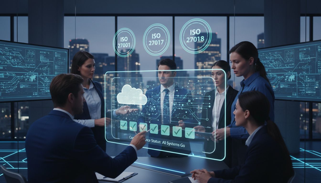 Office team analyzing ISO cloud compliance
