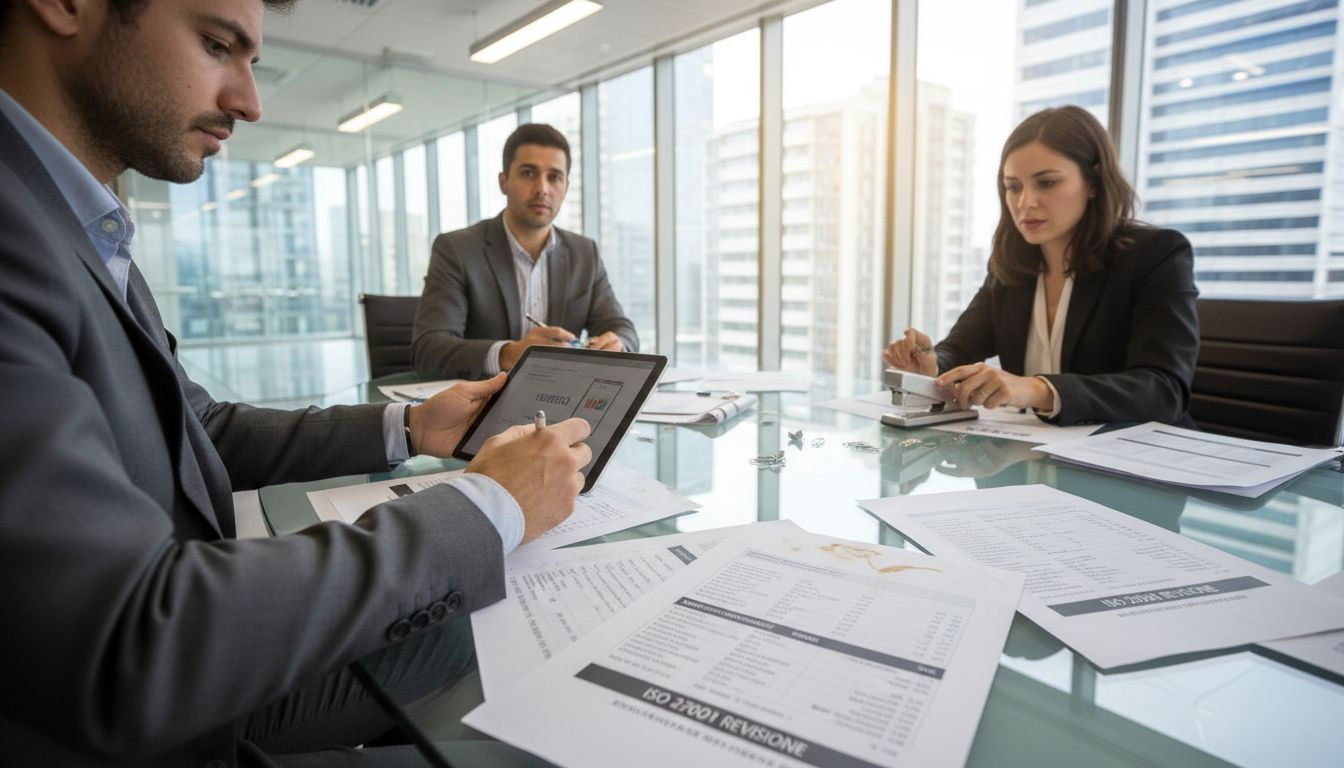 Un gruppo di lavoro si confronta sui risultati dell’audit ISO 27001, analizzando le principali evidenze emerse e discutendo le possibili azioni di miglioramento.