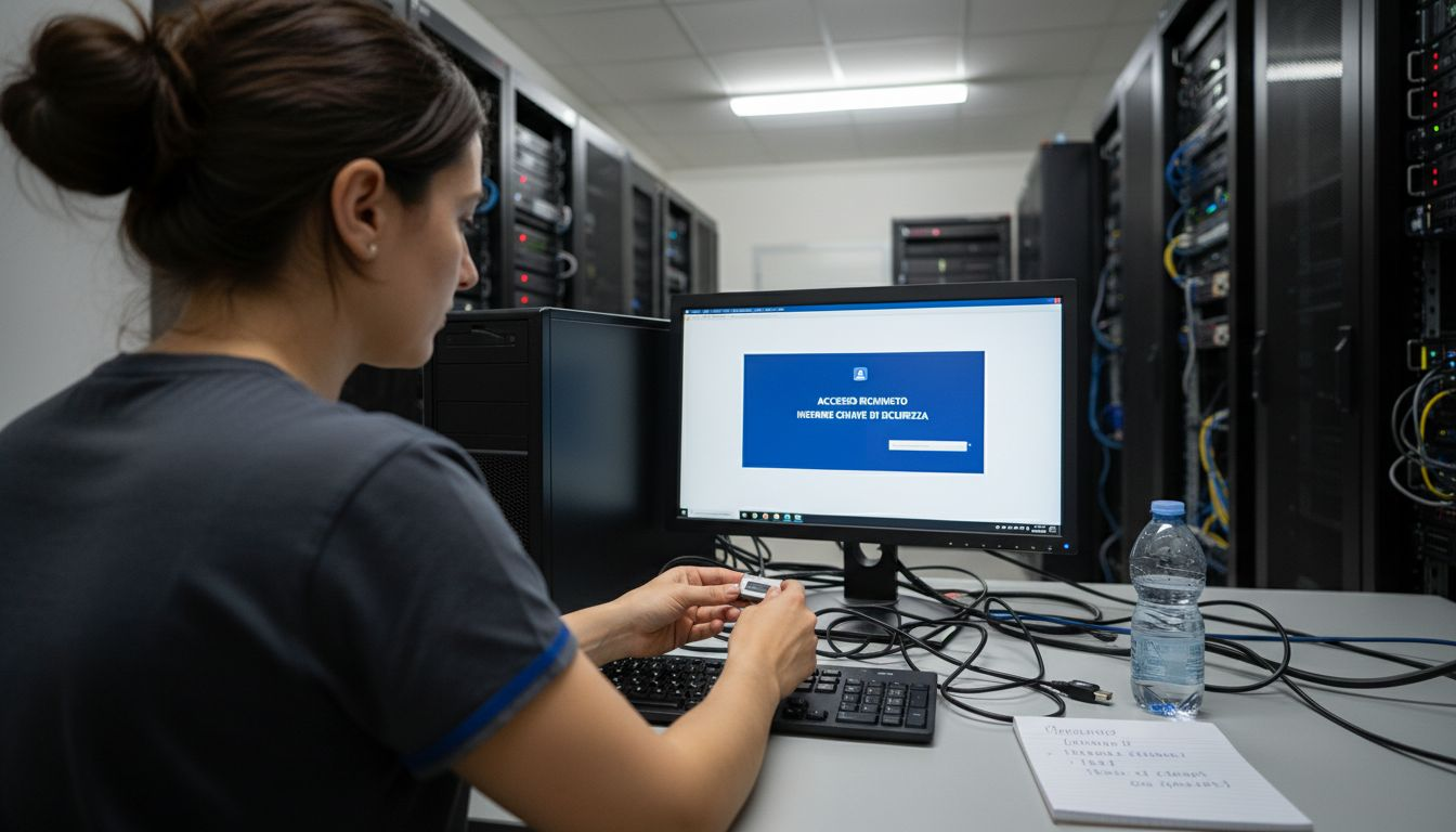 Ingegnere alle prese con la configurazione di una chiave di sicurezza per garantire la protezione dei dati