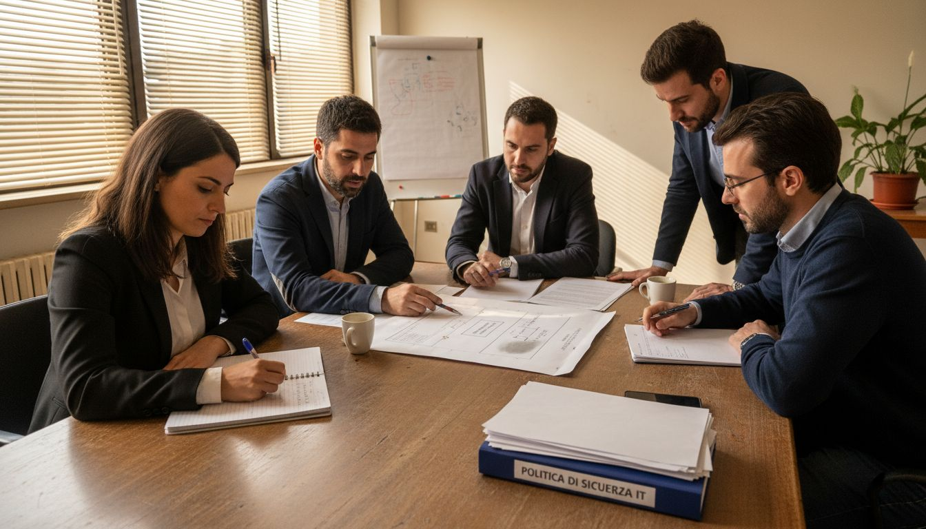 Il team si riunisce per confrontarsi sulle procedure di sicurezza informatica e aggiornare i relativi documenti.
