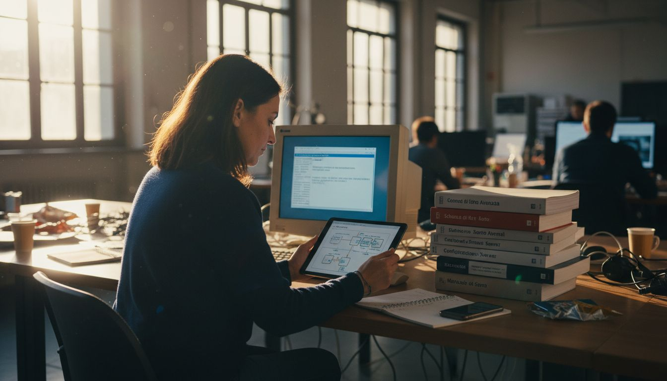 Un tecnico sta analizzando le vulnerabilità della sicurezza della rete per individuare eventuali rischi e proteggere i sistemi aziendali.