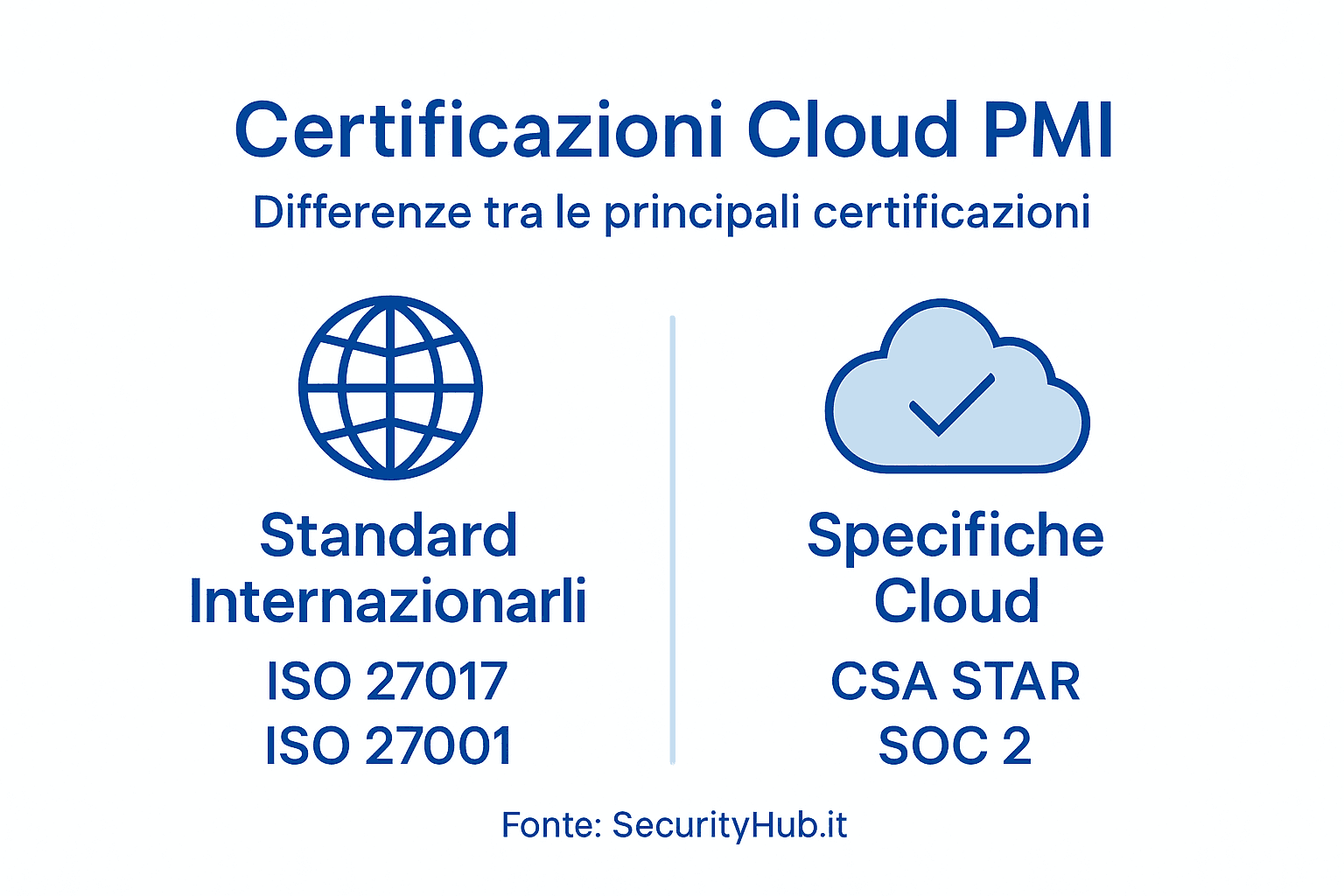 Infografica: panoramica sui principali tipi di certificazioni cloud e le loro differenze