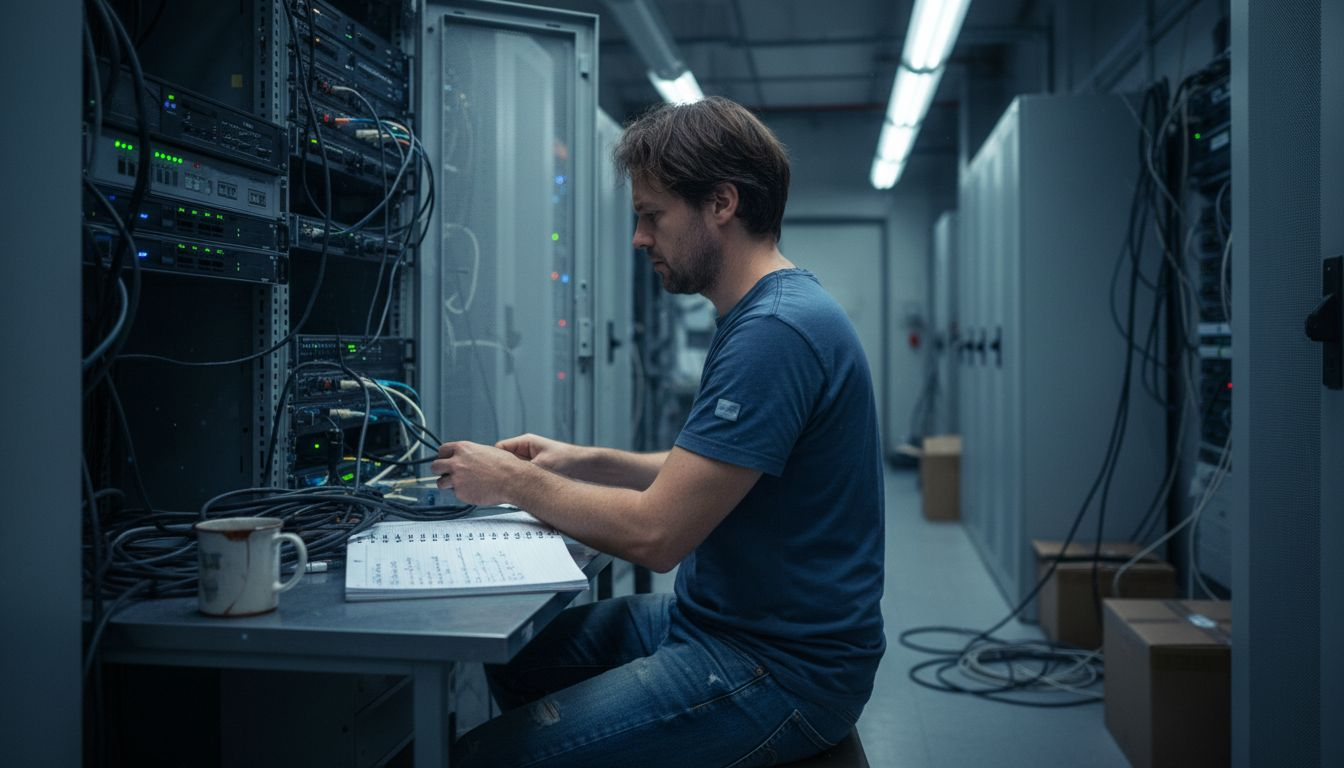 Tecnico al lavoro sulla configurazione di un server di posta elettronica sicuro