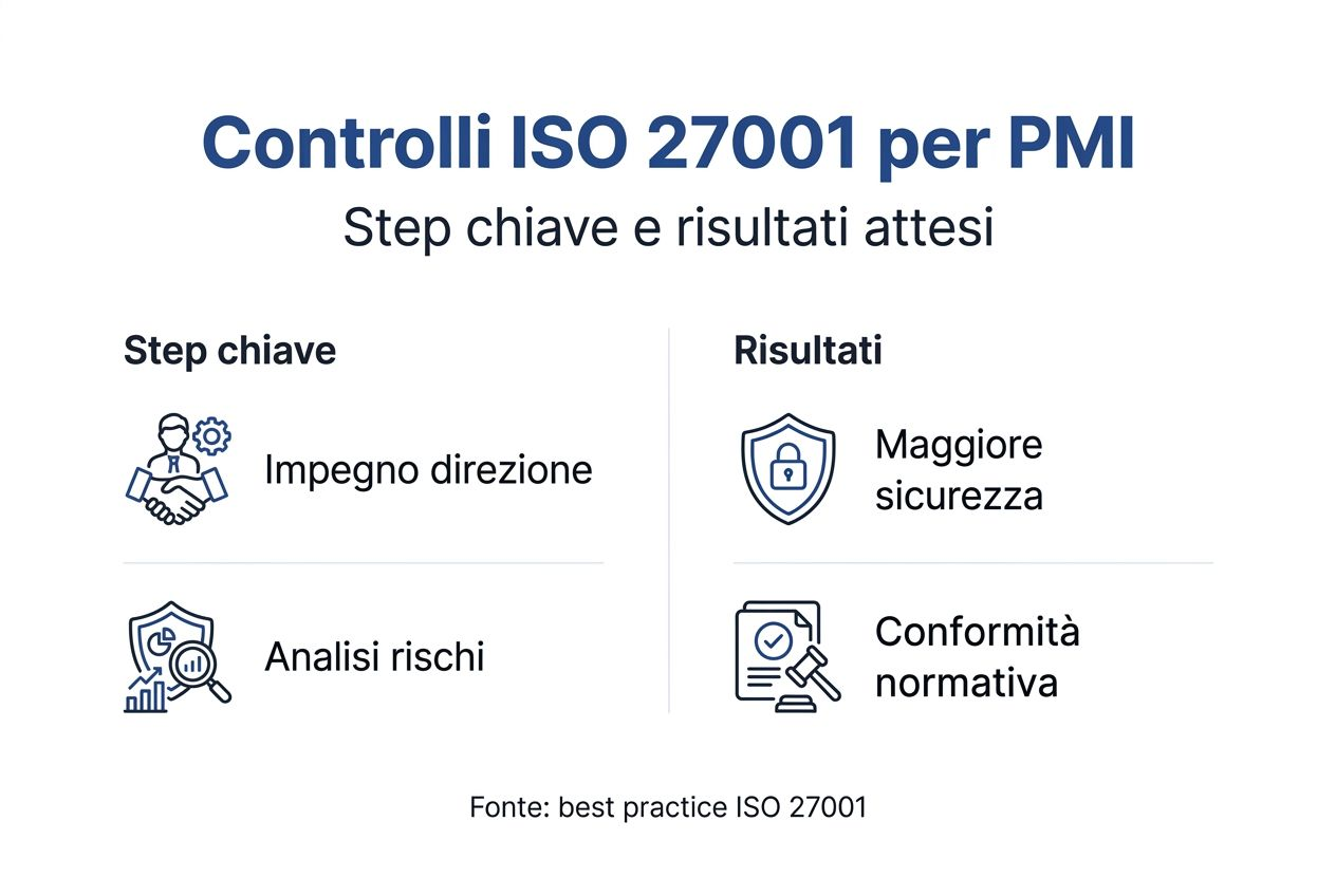 Infografica dedicata ai principali passaggi e ai risultati concreti dell’implementazione della ISO 27001 nelle PMI