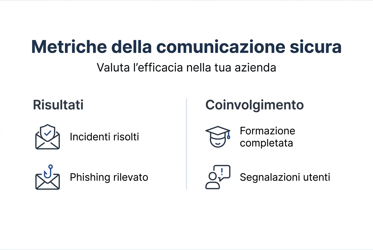 Infografica sulle principali metriche per valutare l’efficacia della comunicazione nella sicurezza informatica