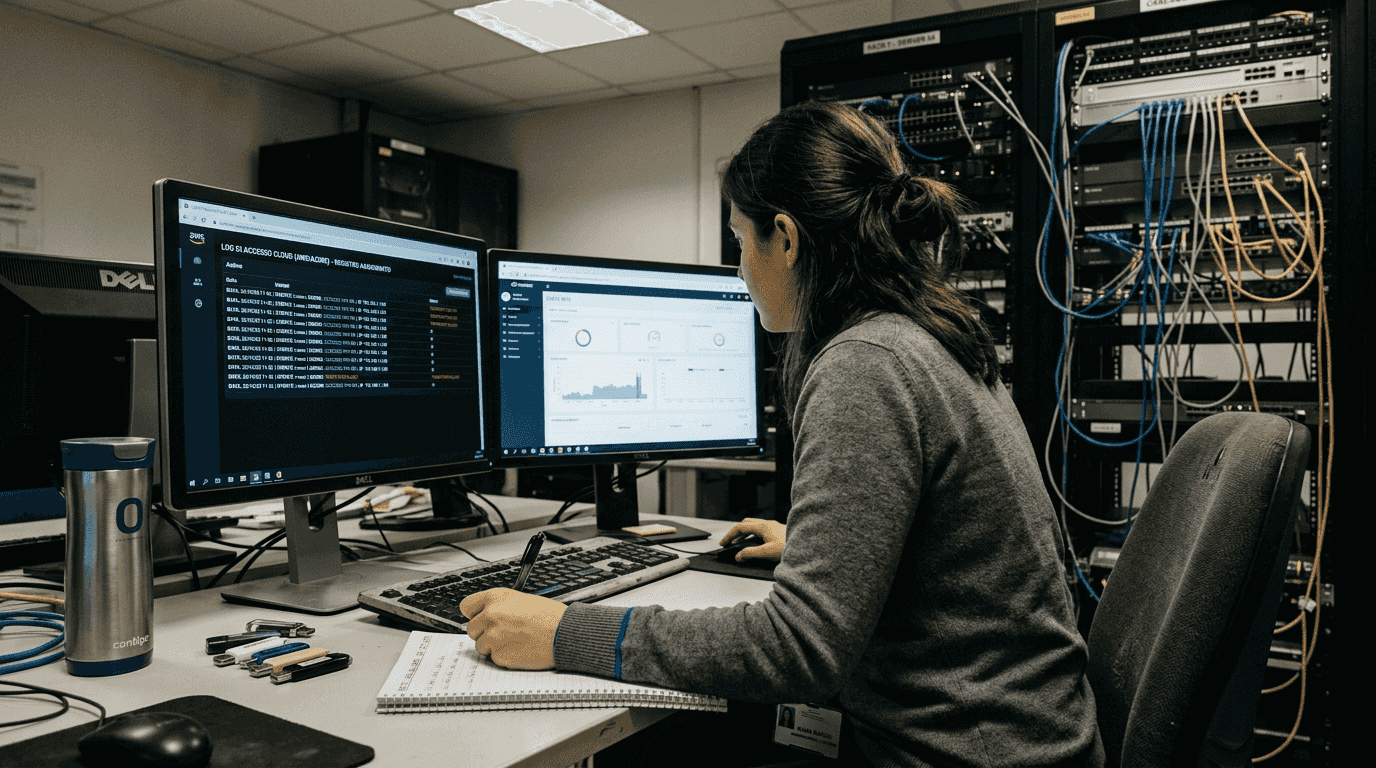 Un amministratore controlla le impostazioni di accesso al cloud direttamente dalla sua postazione.