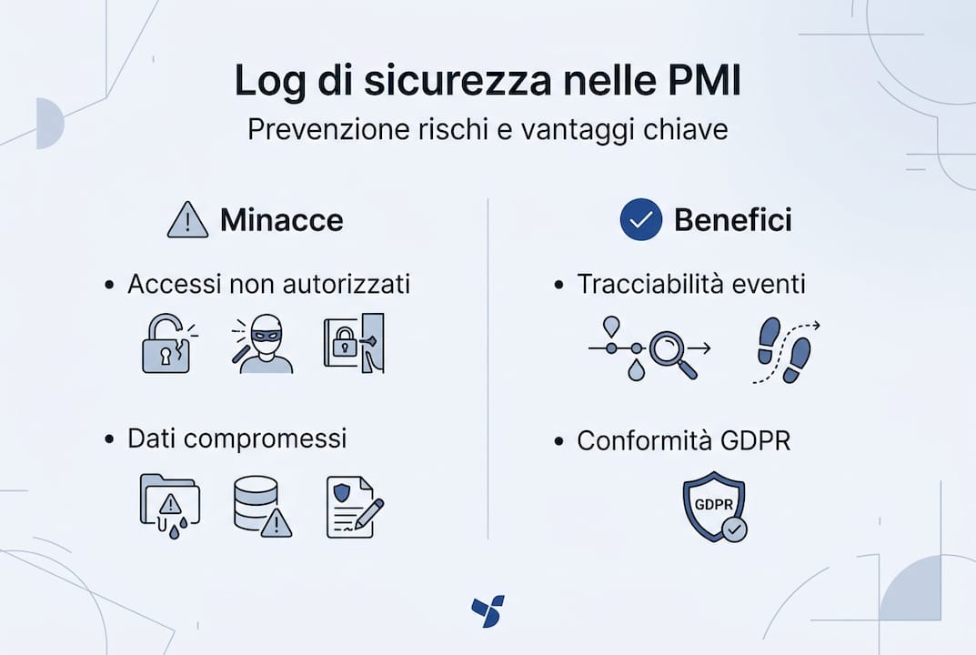 Infografica: l’importanza dei log nella sicurezza informatica delle PMI — rischi e vantaggi da conoscere