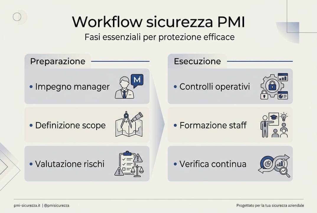 Infografica: le principali tappe del processo di sicurezza informatica per le PMI