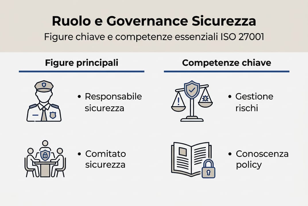 Infografica sulle best practice di governance e competenze in ambito sicurezza secondo la norma ISO 27001