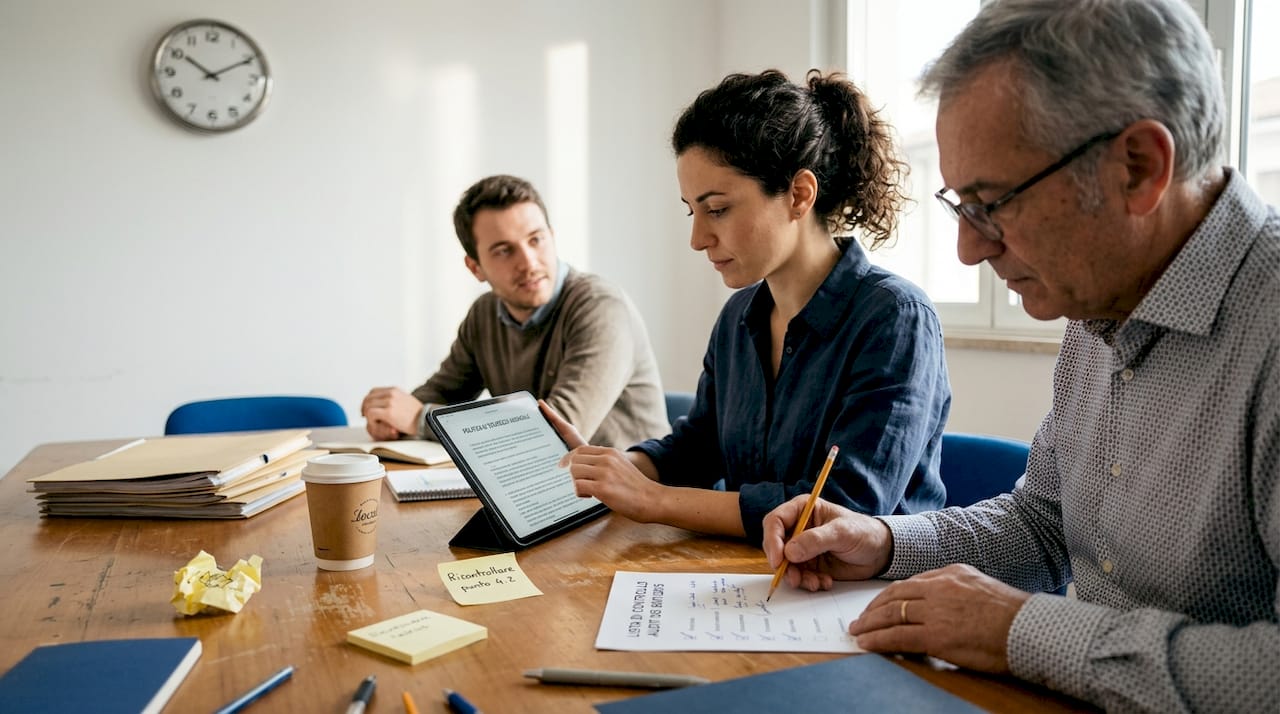 Il team si riunisce per esaminare insieme la documentazione ISO.