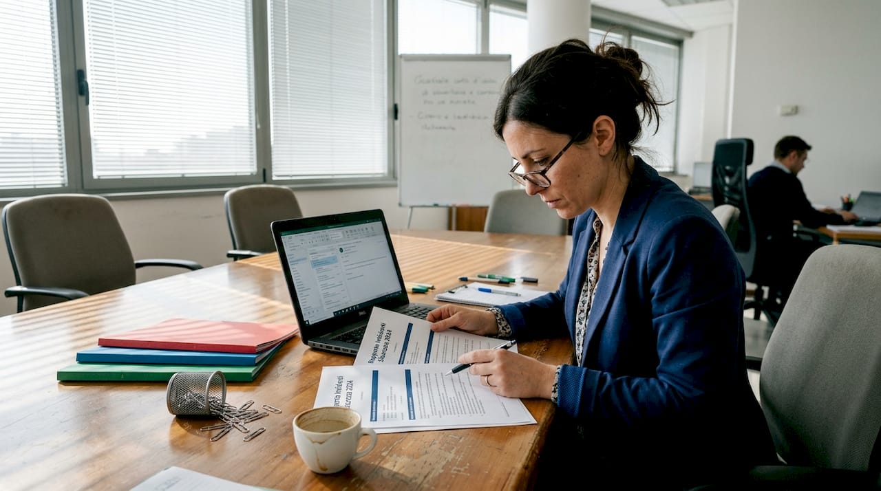 Un professionista verifica attentamente i rapporti sugli incidenti di sicurezza