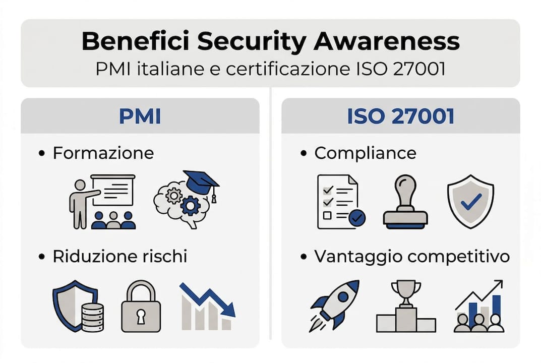 Infografica: i vantaggi della formazione sulla sicurezza informatica per le PMI secondo gli standard ISO