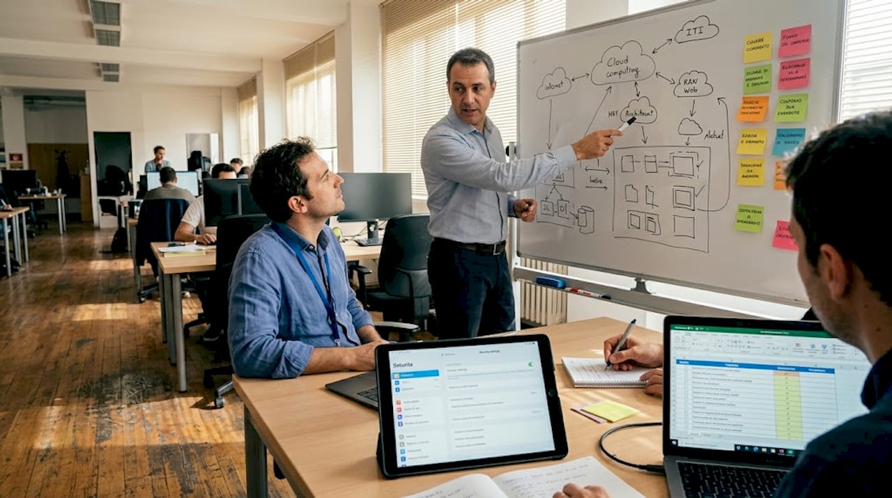 Un responsabile illustra ai colleghi come gestire in modo efficace i flussi di lavoro legati alla responsabilità dei dati in cloud.