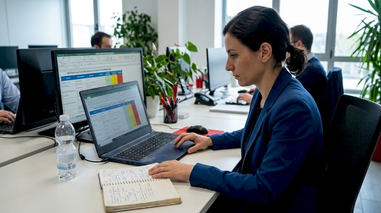 Il responsabile del Sistema di Gestione della Sicurezza delle Informazioni si occupa della compilazione della tabella di valutazione dei rischi secondo lo standard ISO.