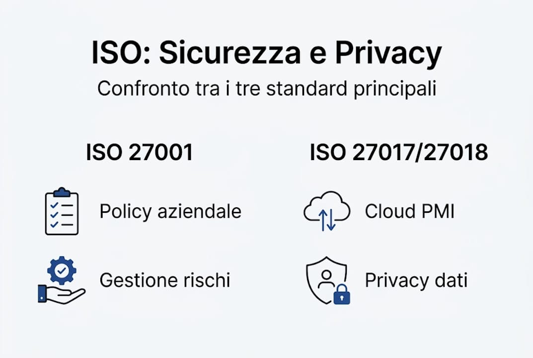 Infografica: confronto tra le certificazioni ISO 27001, 27017 e 27018