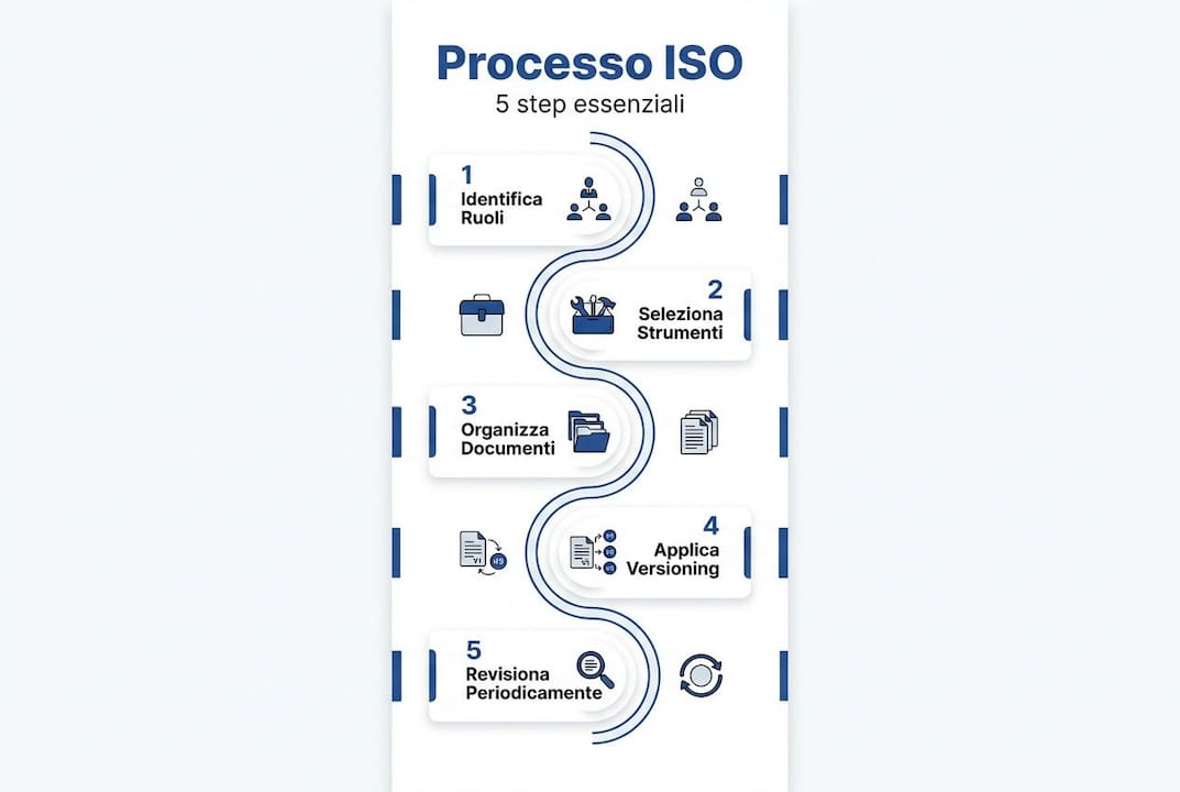 Infografica: i 5 step fondamentali per una gestione documentale conforme agli standard ISO