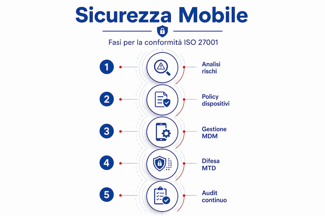 Infografica sulle principali tappe della sicurezza mobile secondo gli standard ISO
