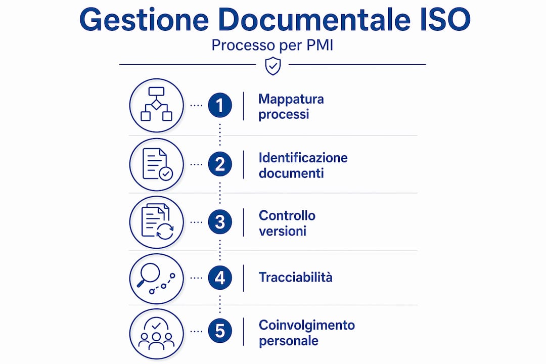 Infografica sulle principali fasi della gestione documentale secondo lo standard ISO