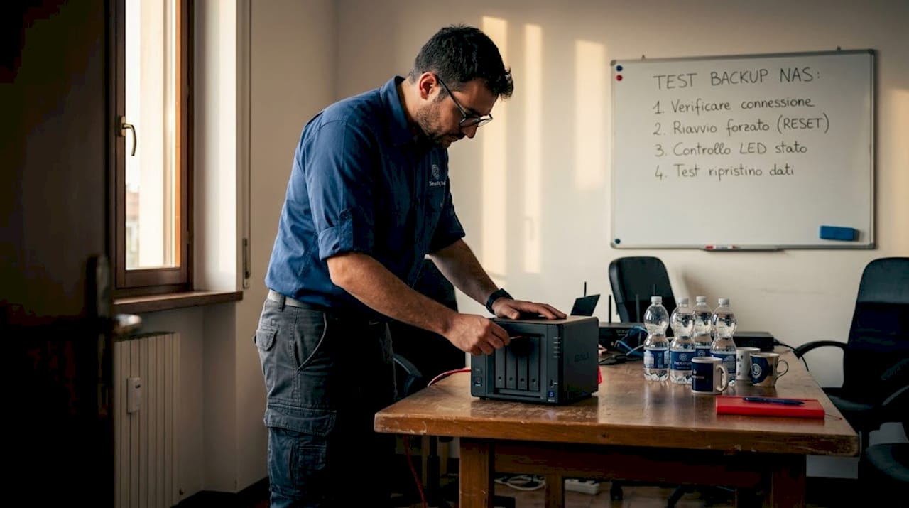 Un tecnico sta effettuando un test di recupero dati su un dispositivo NAS.