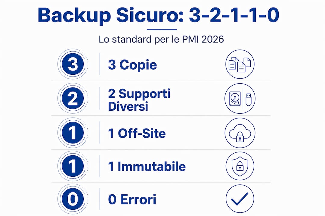 Infografica: la regola 3-2-1-1-0 per il backup nelle piccole e medie imprese