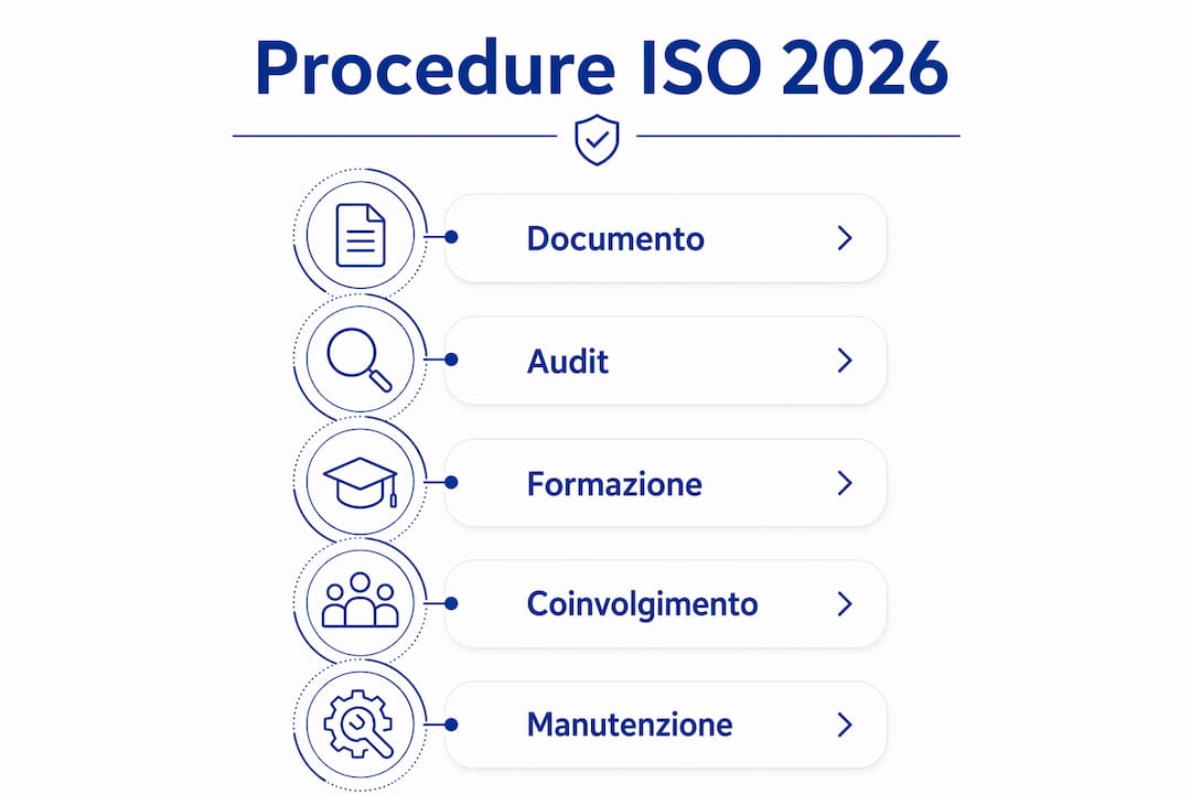 Infografica che illustra le principali fasi delle procedure ISO