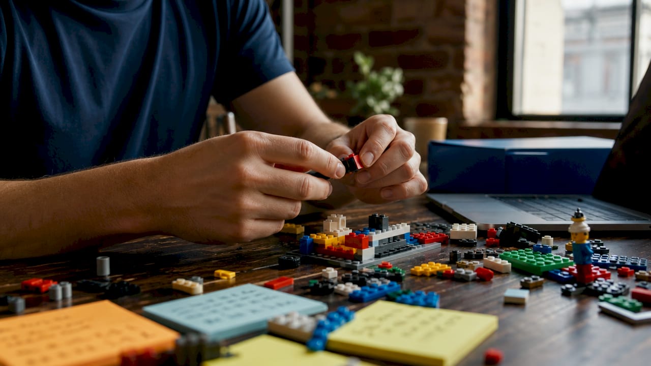 Persone che assemblano mattoncini LEGO durante un laboratorio pratico