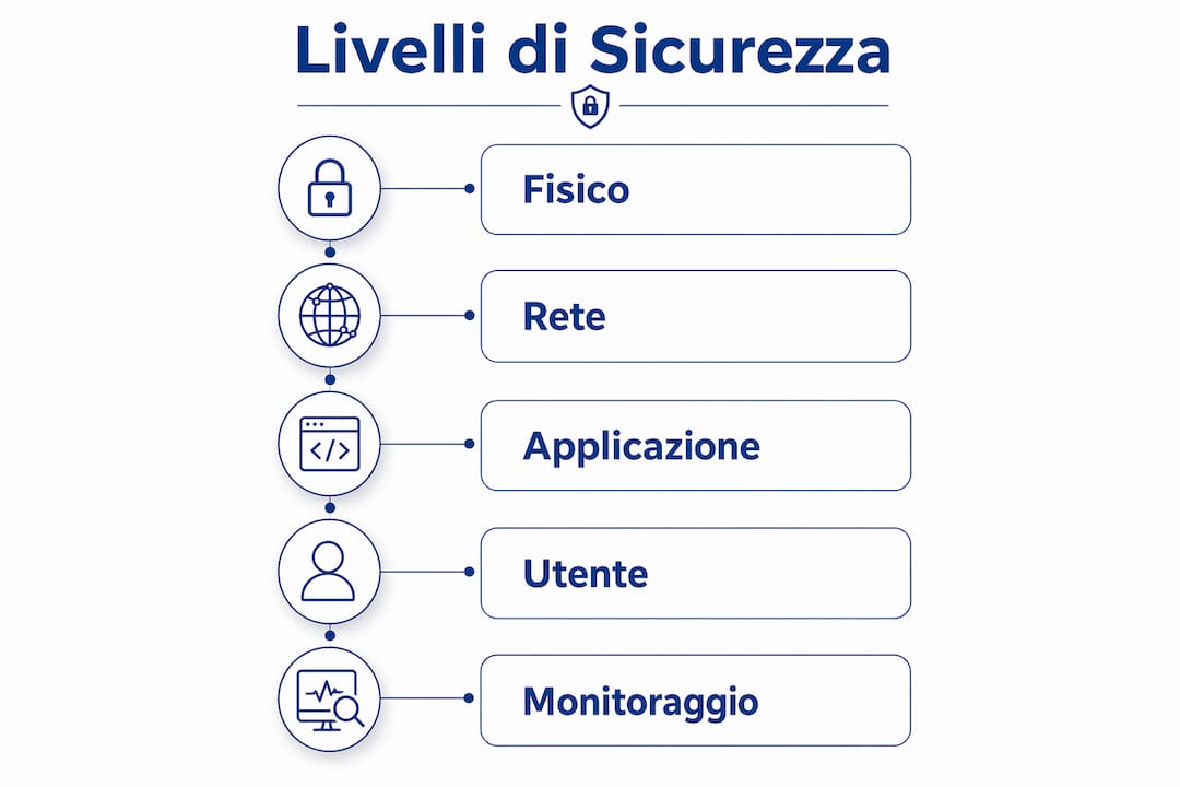 Schema illustrativo dei diversi livelli di protezione in un sistema di sicurezza multilivello