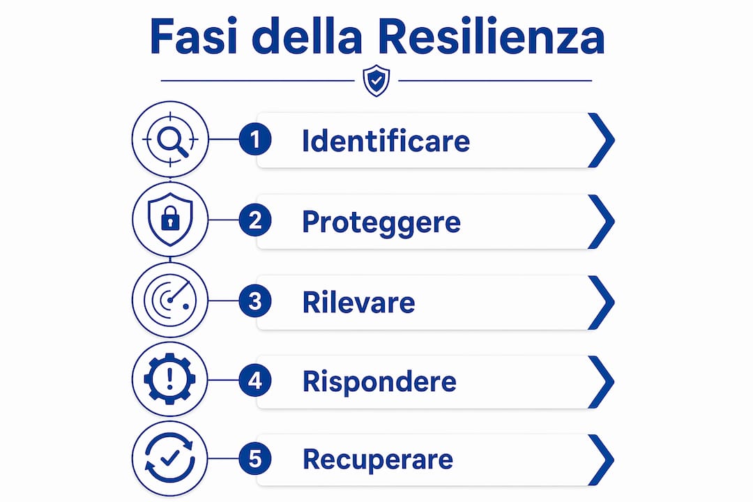 Schema delle principali tappe della resilienza digitale per le piccole e medie imprese