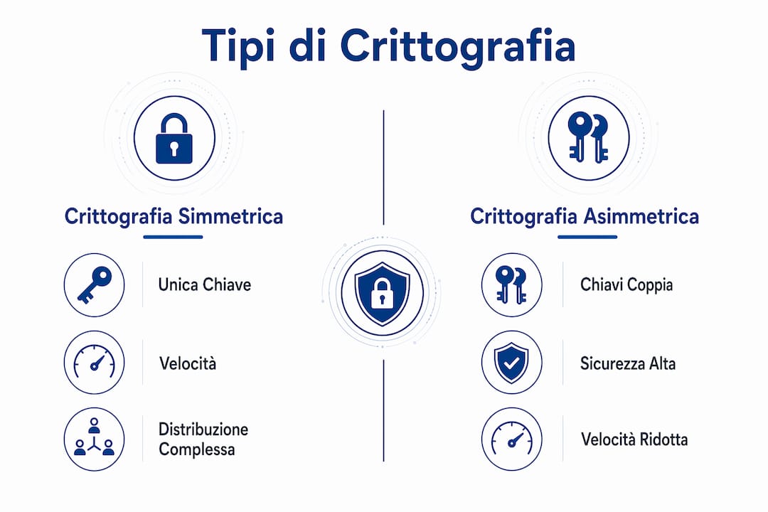Infografica: differenze e caratteristiche tra crittografia simmetrica e asimmetrica