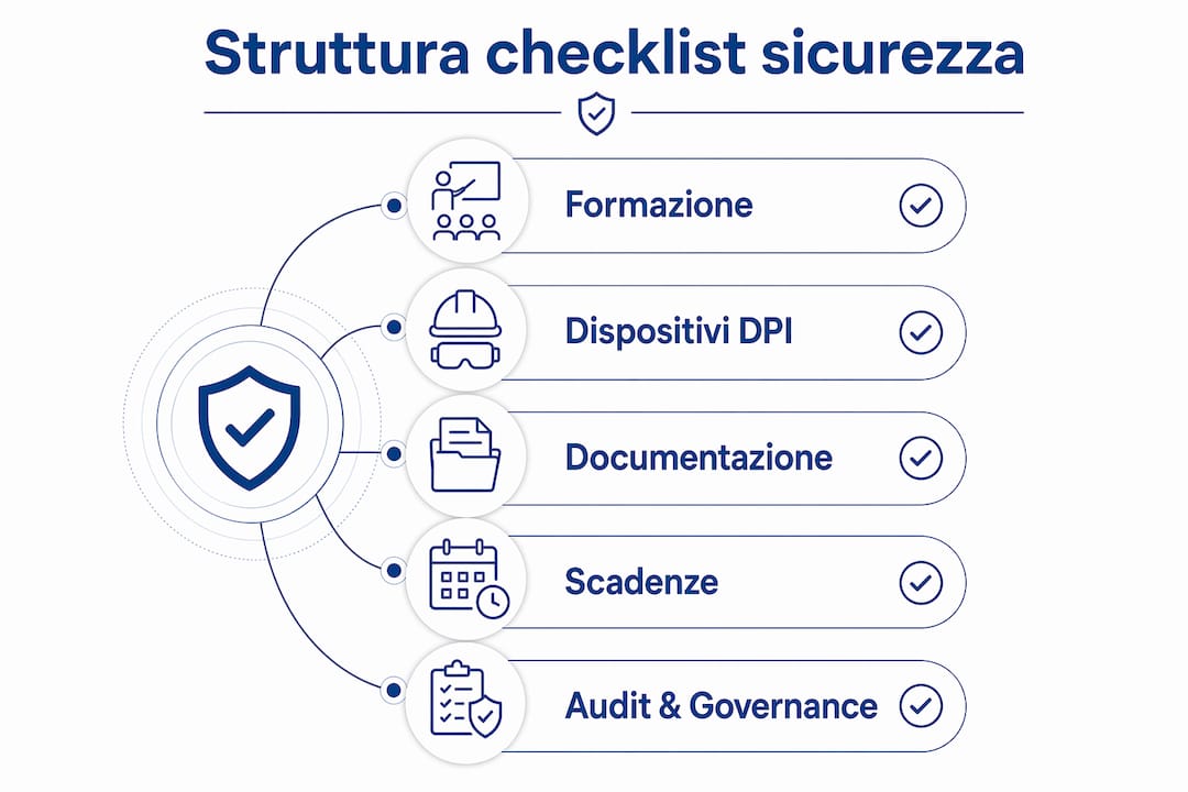 Infografica che illustra, fase per fase, le principali checklist per la sicurezza