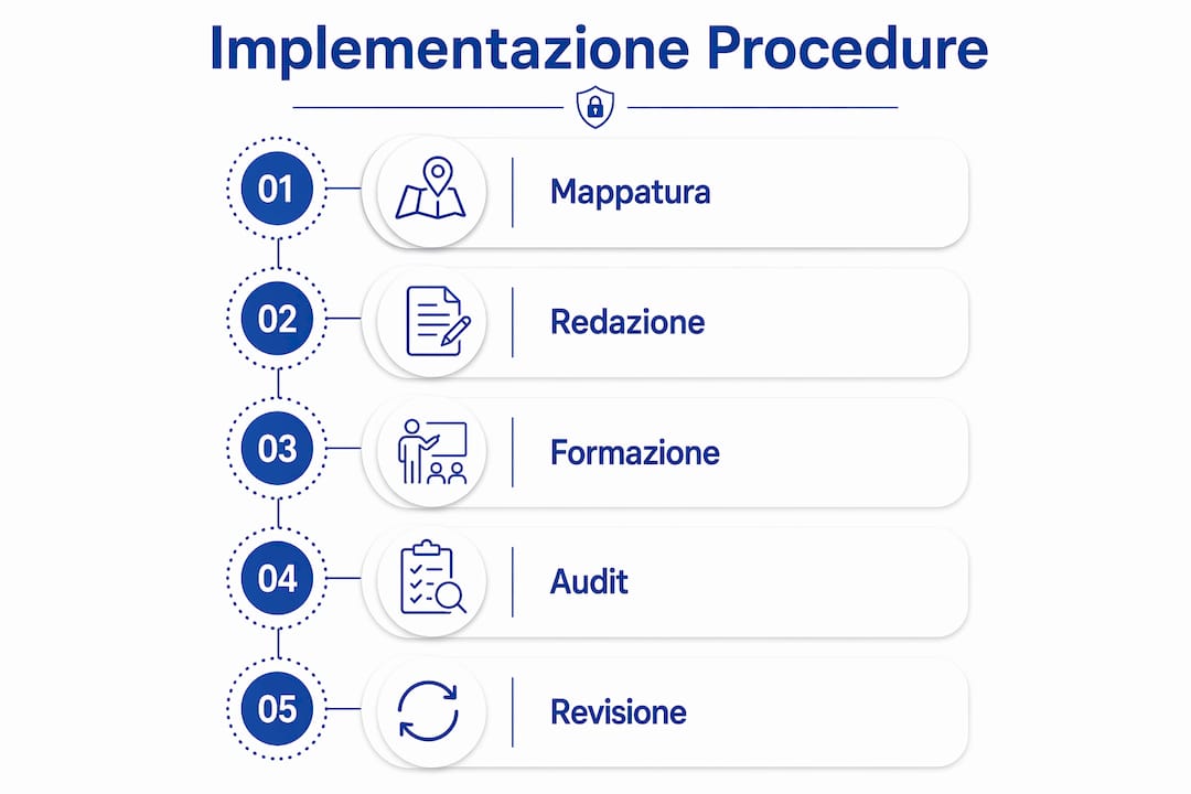Infografica sulle principali tappe dell’implementazione delle procedure aziendali