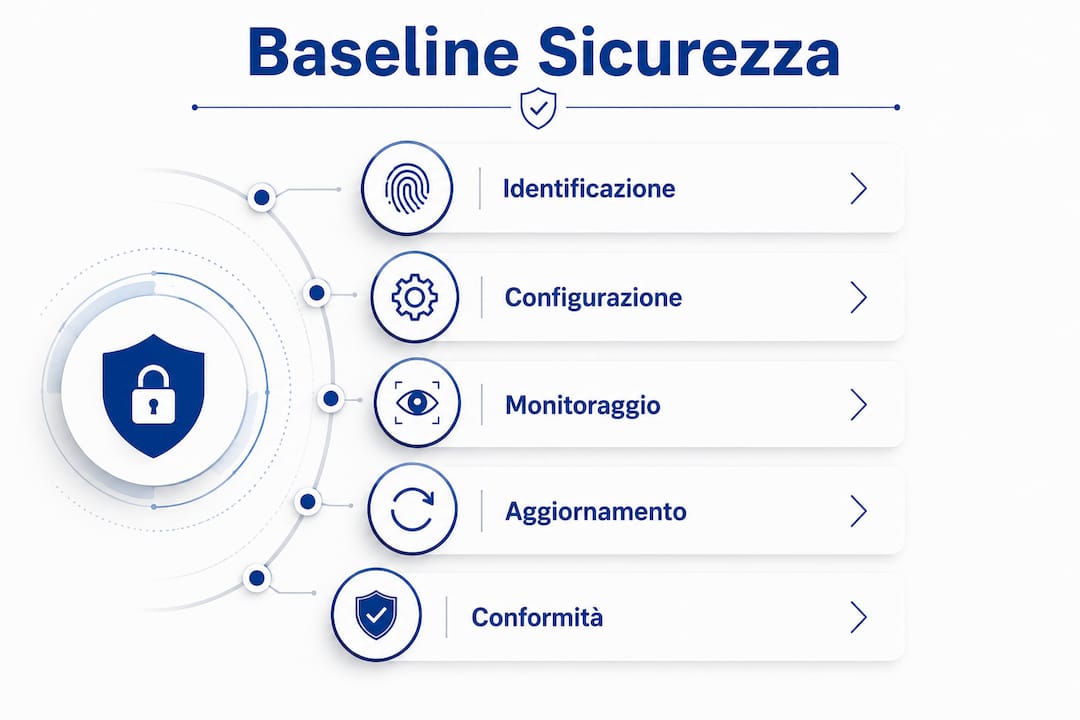 Infografica che illustra, in modo verticale, i passaggi fondamentali per garantire la sicurezza.