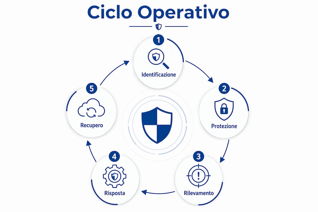 Infografica che illustra le fasi del processo di gestione delle minacce