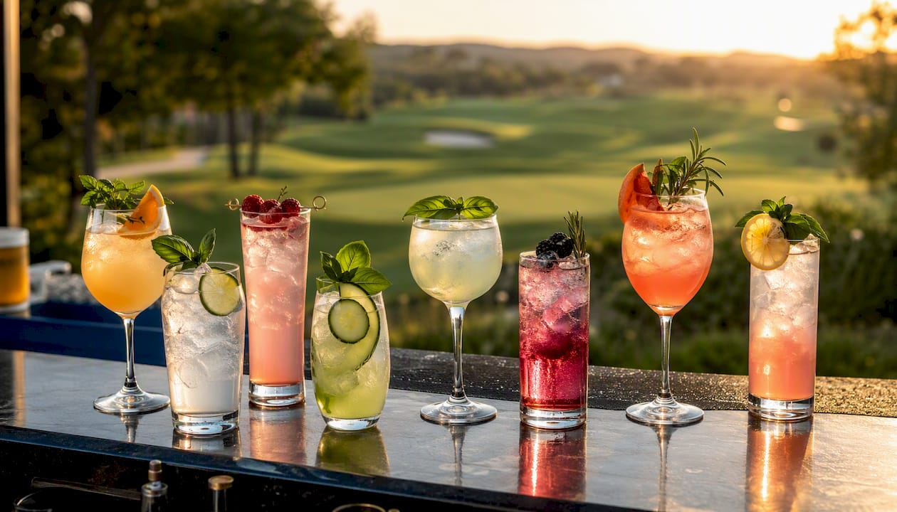 Variety of low-calorie vodka cocktails with fresh garnishes