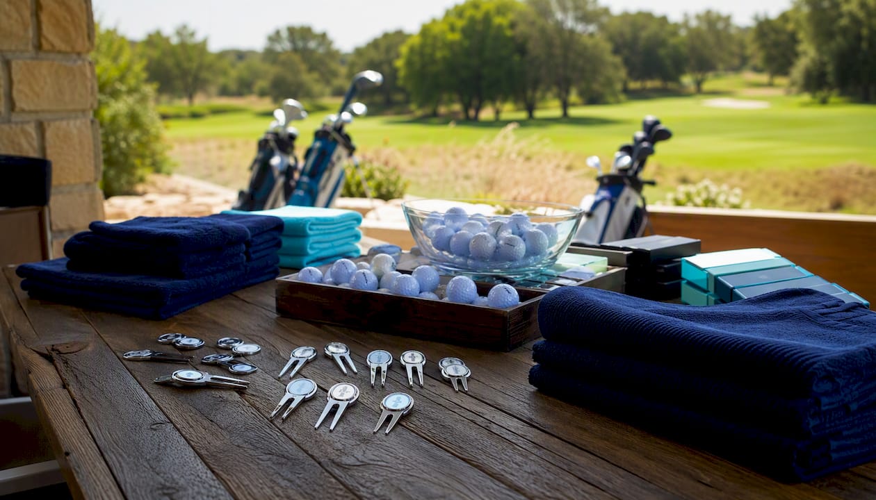 Affordable golf tournament prize items on table