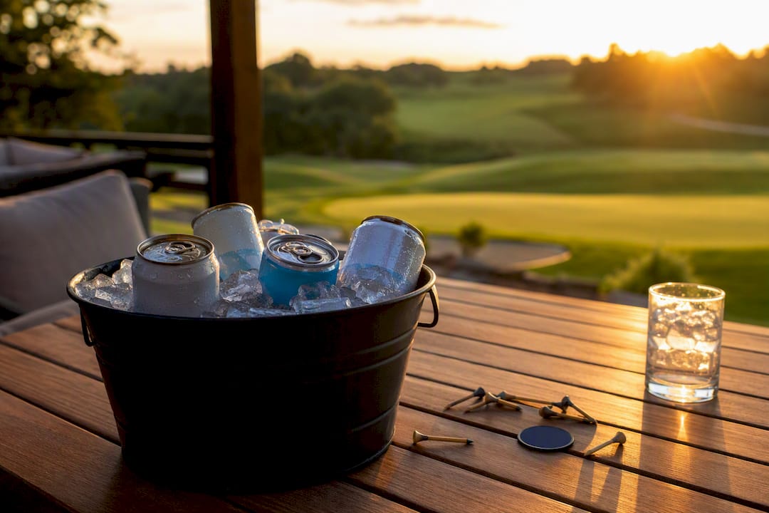 Chilled beer and seltzer cans in ice cooler