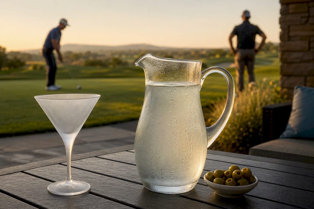 Batch cocktail pitcher with vodka martini