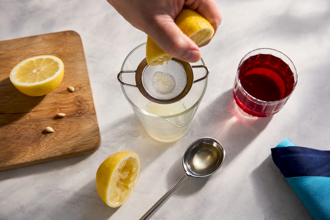 Fresh lemon and pomegranate cocktail ingredients