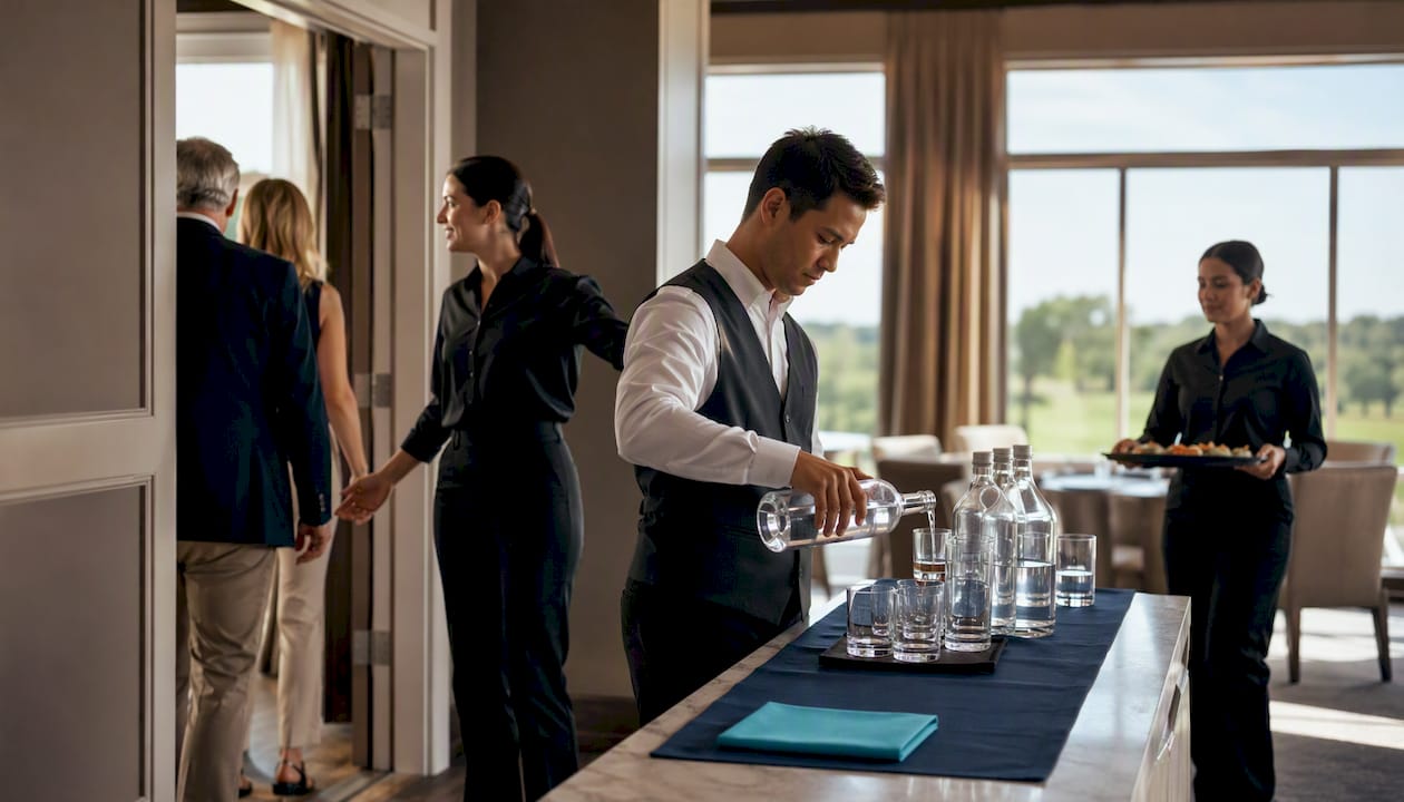 Staff coordinating golf club tasting service