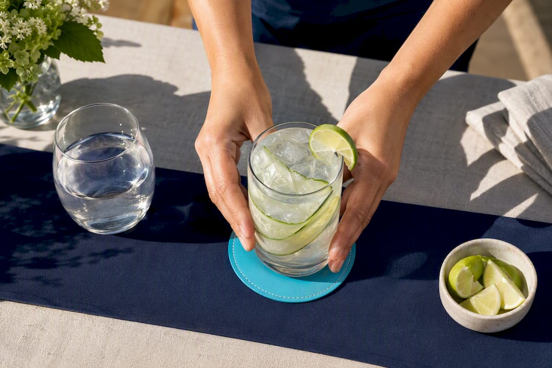 Cucumber lime mocktail with elderflower syrup