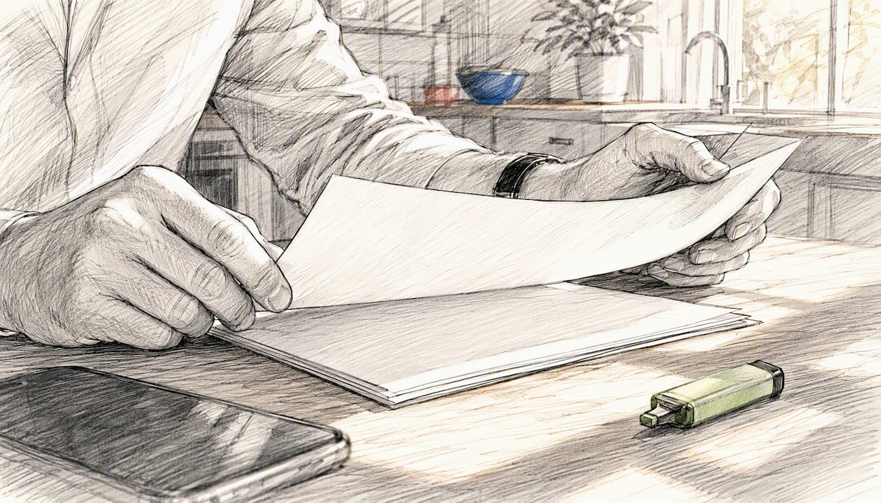 Hands inspecting product lists on desk