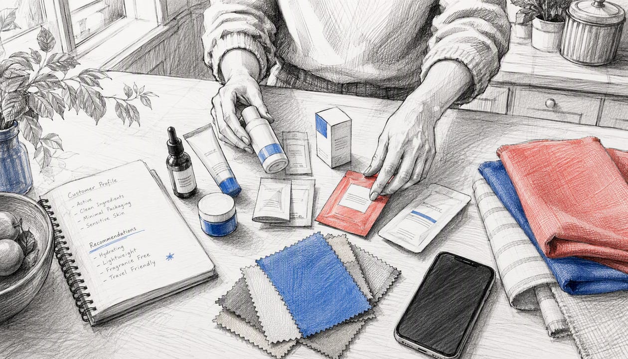 Hands selecting products for AI personalization