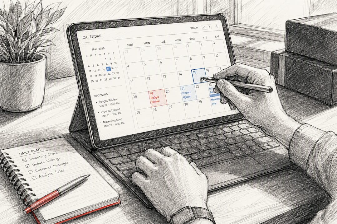 Hands marking calendar date for content freshness