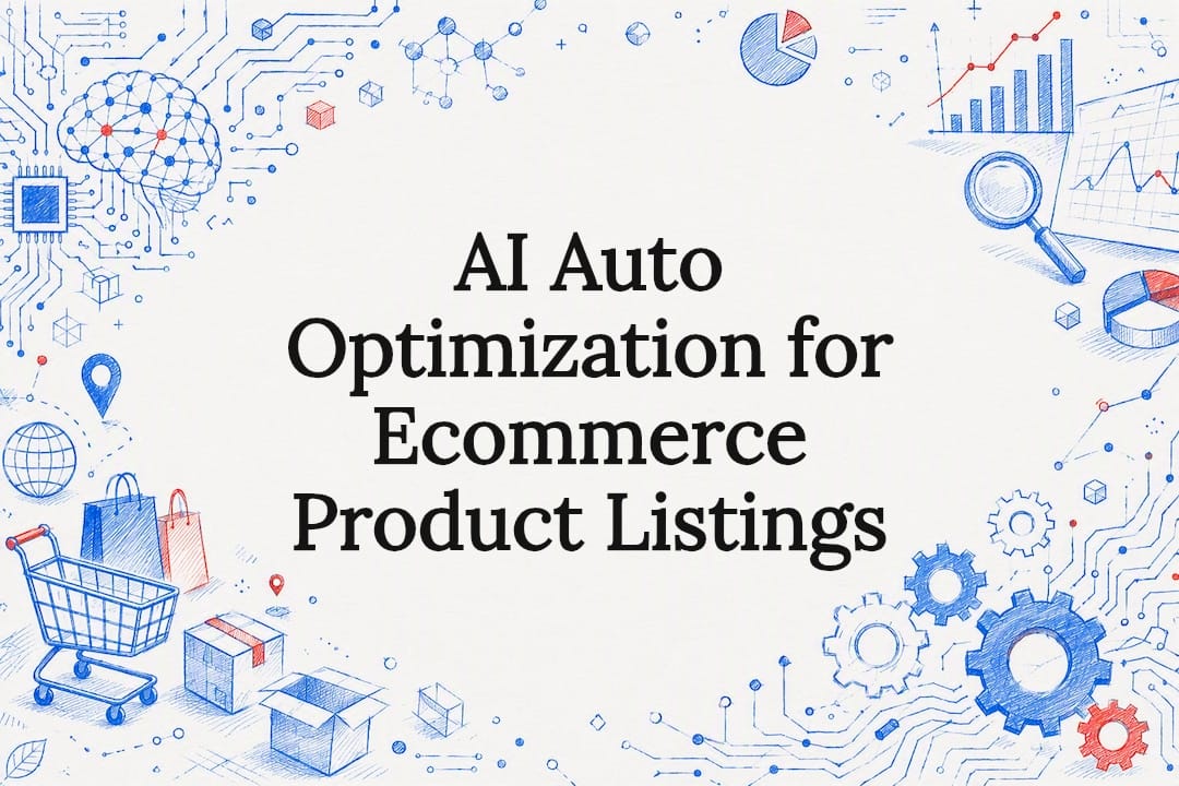 Ilustración decorativa de portada para un artículo sobre optimización de ecommerce con IA